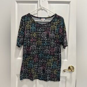 LULAROE Black & Multi Color Print Gigi Short Sleeve Top SIZE XL WOMENS Pre Loved